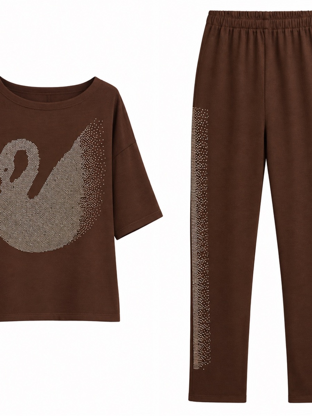 Brown Swan Graphic Pajama Set